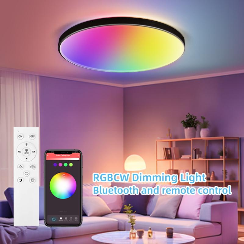 Smart Bluetooth RGBCW 24W Round Tri-proof LED Ceiling Light Ultra Thin Dimmable Panel Lamp APP Remote Control for Home Indoor