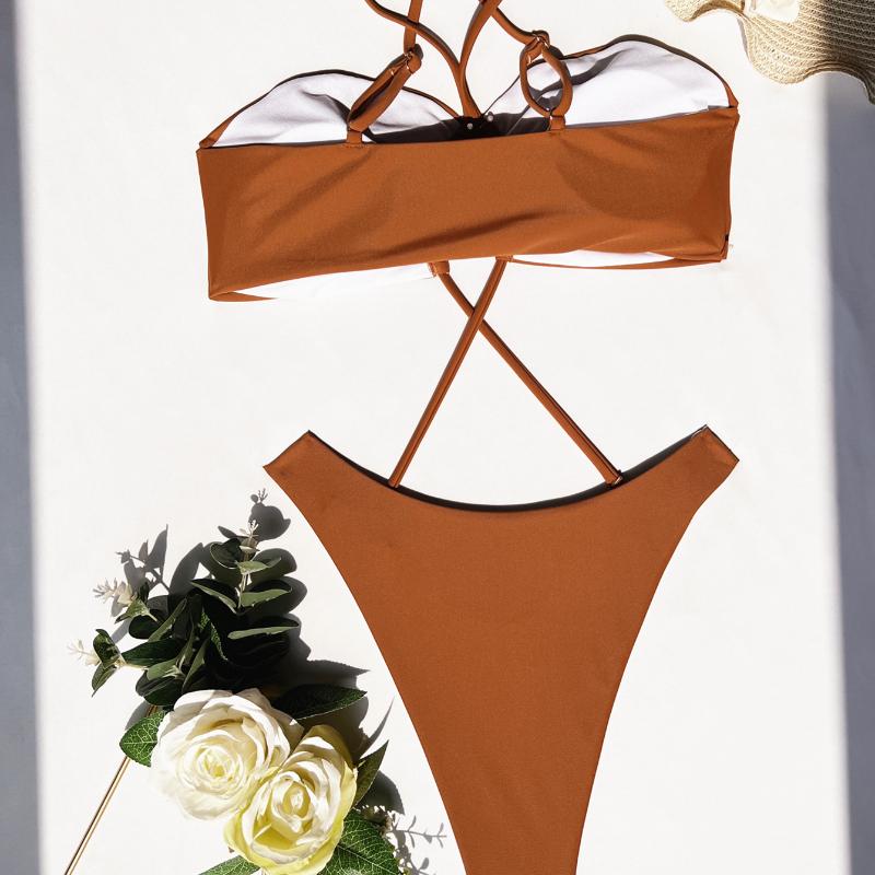 Женский купальник, сплошной цвет, цельный купальник с вырезом на бретельках, сексуальное бикини, бразильская пляжная одежда
