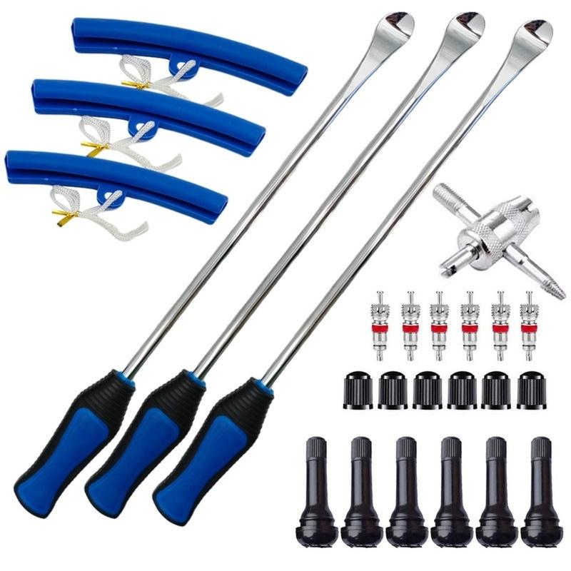 15 Inch Tire Iron Spoon Lever Kit With Rim Protectors And Multi-Function Valve Tools For Car & Motorcycle Tire Repair Tools