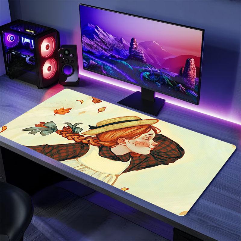 Anne Cartoon Mouse Pad, Large Gaming Desk Mat, Non-slip XXL Mousepad for Laptop & Tablet, Mini PC Playmat with Stitched Edges