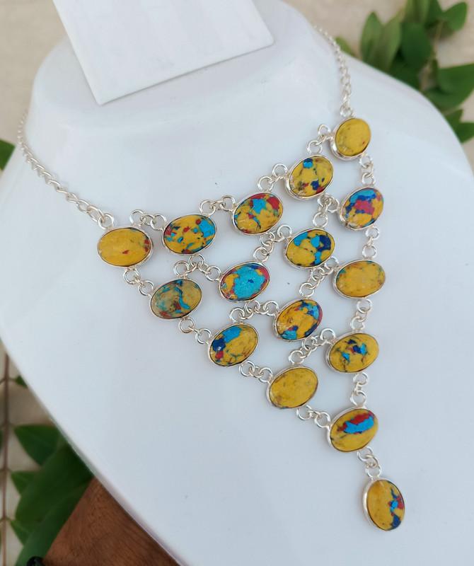 Best Offer Mosaic jasper Gemstone 925 Sterling Silver Plated 18" Necklace FK-39