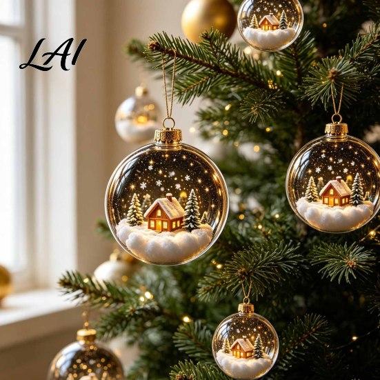 Warm Light Seasonal Ornaments Glowing Clear Christmas Ball Ornament Up Story Decoration with LED Decorative Garland Accents Light Mini Holiday Scene