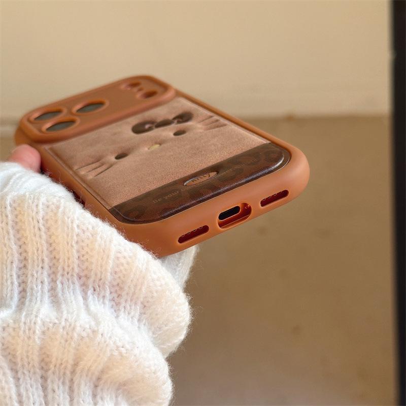 Мультяшный чехол для iPhone 14 Pro Max с текстурой кожи Rilakkuma Cat - Противоударный чехол
