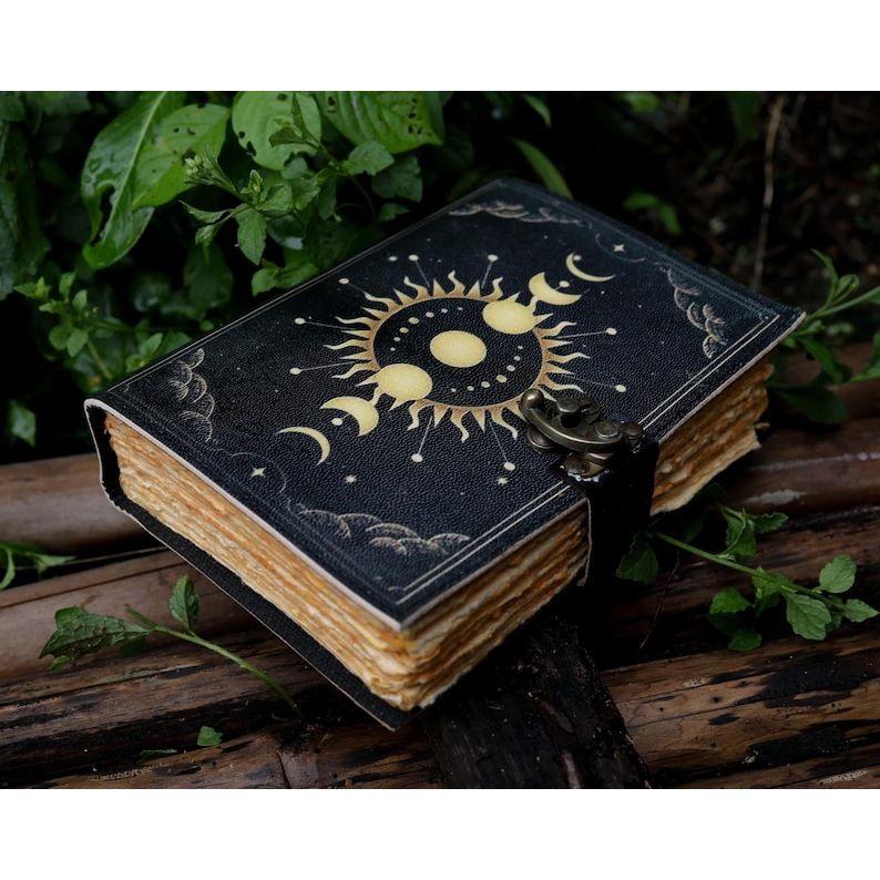 Кожаный блокнот Sun Moon для мужчин и женщин, антикварный, ручной работы, с винтажной бумагой с неровным краем, скетчбук, книга стихов