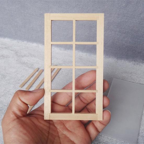 Gift Solid Color Traditional 8-Pane Door Dollhouse Window Frame DIY Accessories Mini