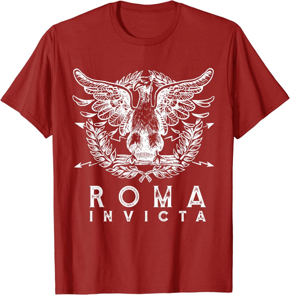 Roma Invicta RoУнисекс Империя SPOR Древний Рим Унисекс Футболка с коротким рукавом Повседневная 100% Хлопок Круглый вырез Летняя рубашка