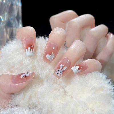 24 шт. Нежные милые милые Ins Wind Glitter Pink Blush Nail Art Новогодняя пленка для дизайна ногтей с кроликом Поддельная пленка для дизайна ногтей