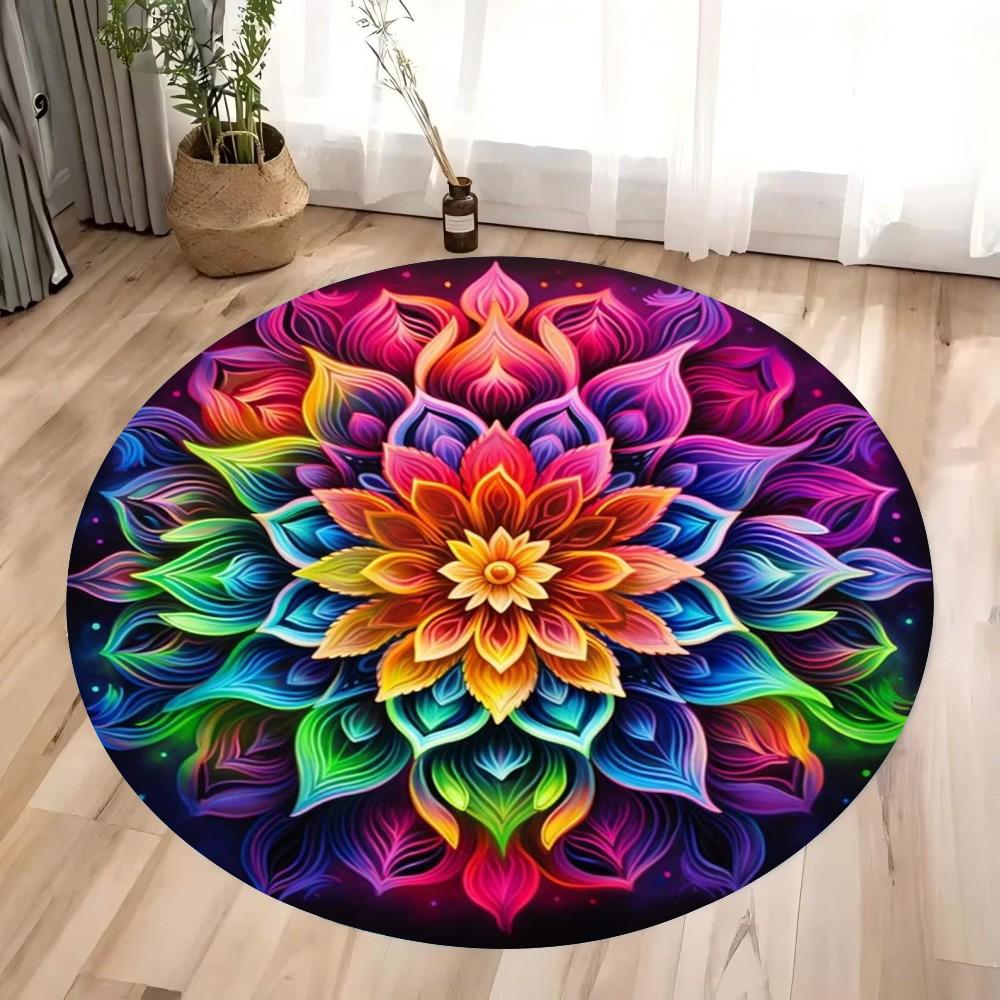 Mystic Blue Evil Eye Mandala Round Area Rug, Soft Non-Slip Indoor Outdoor Floor Mat for Living Room and Bedroom Decor