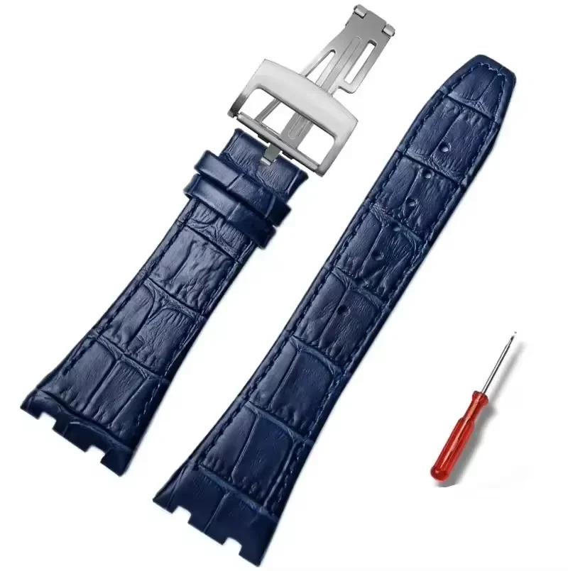 Высококачественный кожаный ремешок для часов Audemars Piguet AP15400 15703 15500 Серия Royal Oak Мужской часовой ремешок Двойной вогнутый интерфейс 26 мм