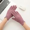 Two Buttons V Cuff Suede Gloves Solid Color Elegant Touch Screen Gloves Autumn Winter Warm Cold-proof Female Gloves