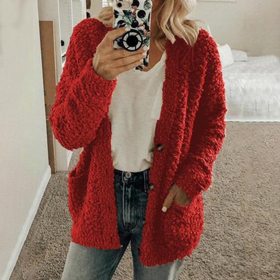 Зимняя женская куртка с двойными карманами, плотный флисовый однобортный кардиган с длинными рукавами, теплое ветрозащитное, сохраняющее тепло уличное пальто