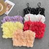 Summer Women's Camisole French Mesh Three-dimensional Flowers High Waist Short Camisole Vest Chic Wrap Tops
