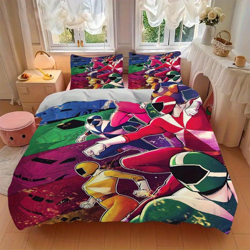 3pcs Power Rangers Pattern Bedding Set - Includes Quilt Cover and Pillowcases, Suitable for All Seasons, Machine Washable - Ideal Gift for F