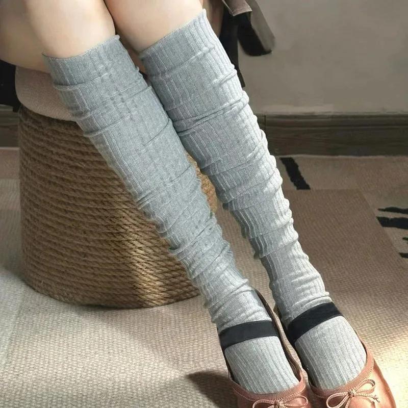 New JK Knee High Socks Thin Long Stacked Socks Women's High Solid Colour Patchwork Sock Japanese High Elasticity Stockings