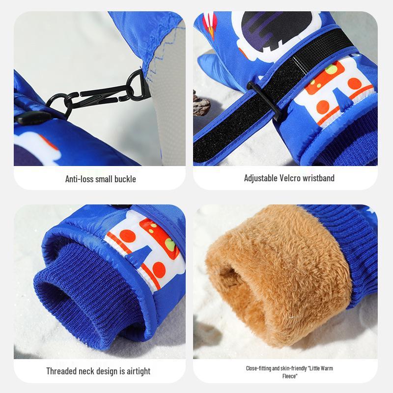 Kids' Winter Cartoon Gloves: Warm, Non-Slip, Waterproof, Thick Fleece for Outdoor Sports, Cycling, Skiing