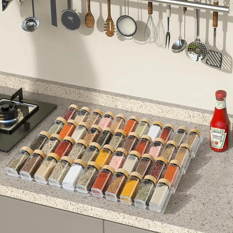 4-Tier Kitchen Spice Drawer Organizer Expandable Acrylic Seasoning Bottle Shelf Rack Space-Saving Cabinet Countertop Storage