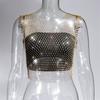 Leqoel Sexy Mesh Out Backless Tank Hollow Summer Rhinestones Tops New Fashion Party See Through Fishnet Crop  for Women