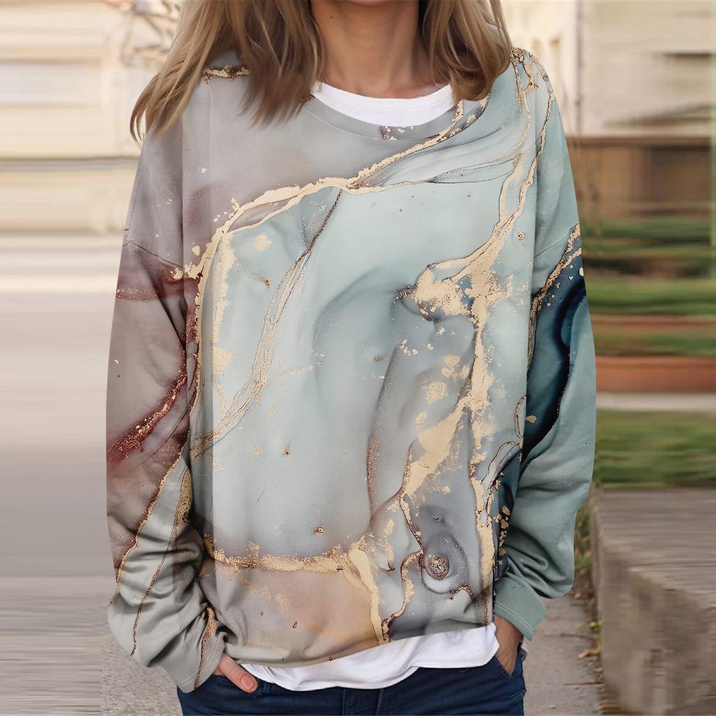 Women's Casual Fashion Vintage Printed Long Sleeve O-Neck Sweatshirt Layer Pullover Top