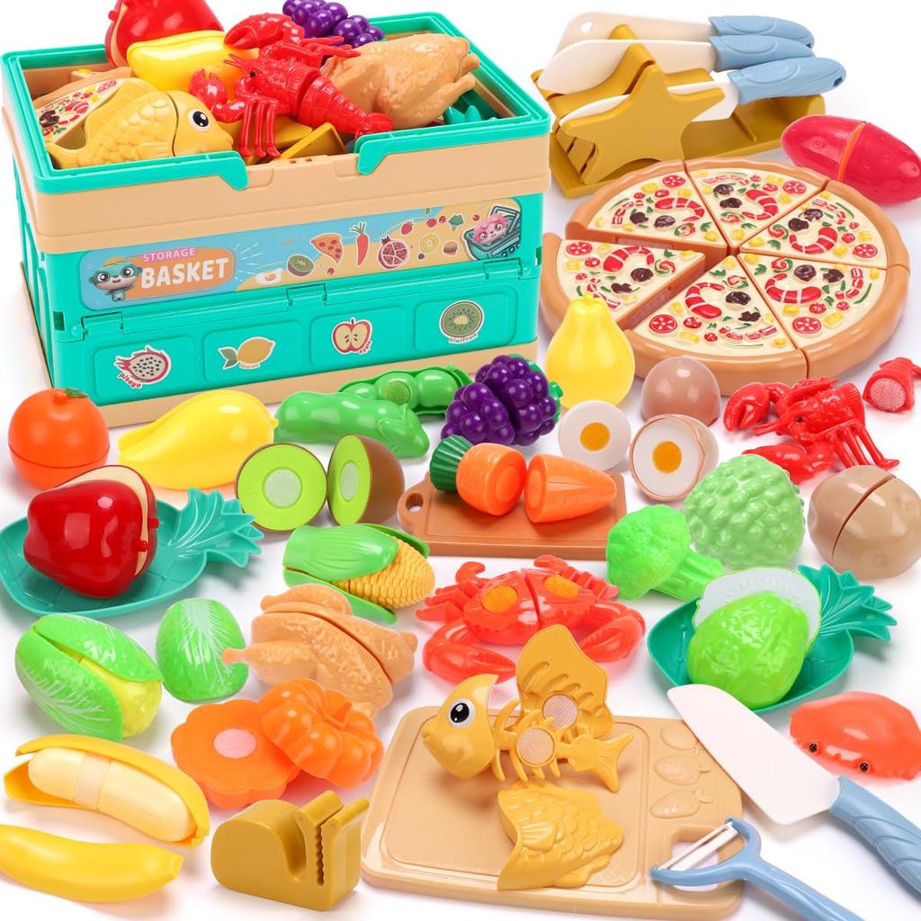 Qizebaby Play House Storage Kitchen Cutting Educational Pretend Cooking Baby Birthday Christmas Baby Kindergarten Gifts Set, Toys, Vegetables, Fruits,