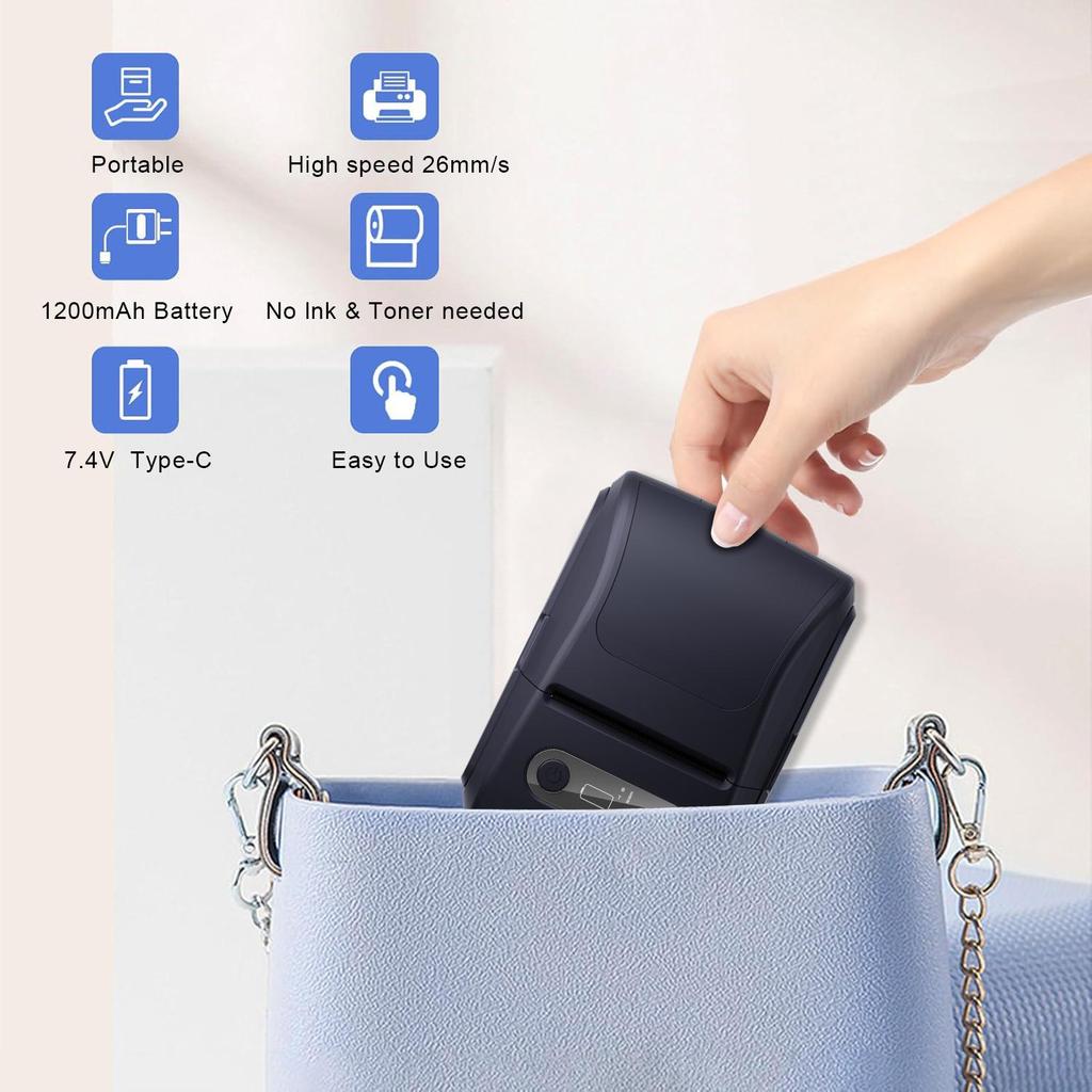 Портативный Bluetooth Мини Термопринтер для Этикеток и Штрихкодов