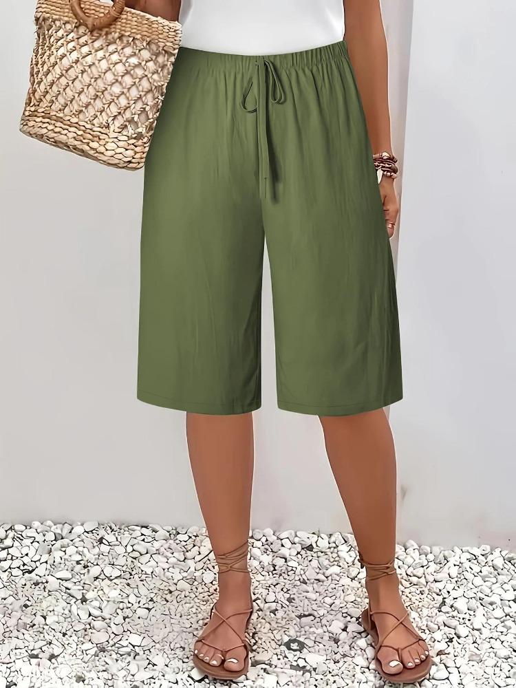 Solid Color Casual Mid Length Womens Five Point Pants