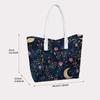 Celestial Moon Flower Print Tote Bag Elegant Portable Daily Shoulder Bag for Women Casual Outdoor Shopping Carry Handbag