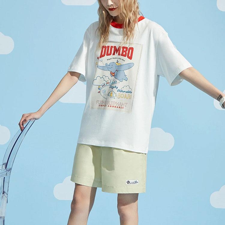 Li Ning X Disney Collaboration Dumbo Series Cartoon Theme Print Свободная спортивная футболка с коротким рукавом для женщин Топы Off-White AHSRA66-5