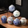 Pu Erh Storage General Jar Blue and White Ceramic Sealed Jar Food Moisture-proof Storage Jar Tea Storage Porcelain Organizer