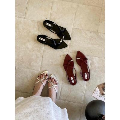 2025 лето новый французский сказочный стиль металлическая мода заостренные крутые шлепанцы женские летние носки шлепанцы женские