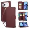For iPhone 17 Pro Case 9 Card Slots Zipper Pocket PU Leather Cover with Wrist Strap