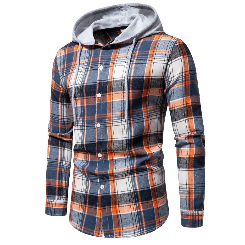 Мужские классические клетчатые рубашки в стиле ретро, ​​рубашка-рубашка с длинным рукавом и регулируемым капюшоном, повседневная клетчатая рубашка для мужчин, легкие рабочие рубашки