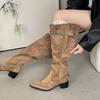 Fashion Niche Design Pointed Boots Big Tube Circumference High Heel Stacking Boots Retro Slim Women's Western Fashion Boots