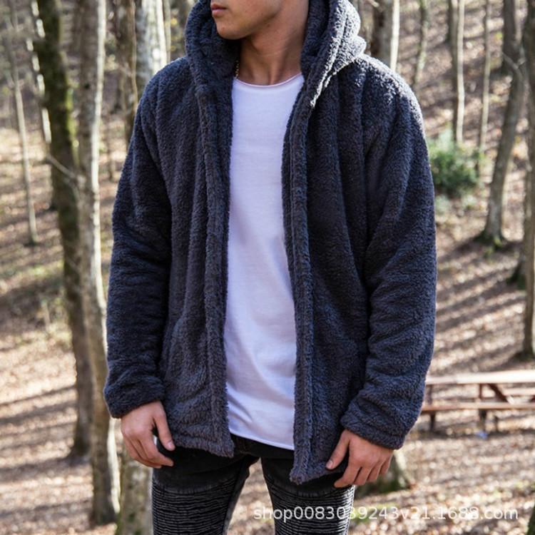 Мужская повседневная однотонная куртка с капюшоном, тяжелая плюшевая куртка