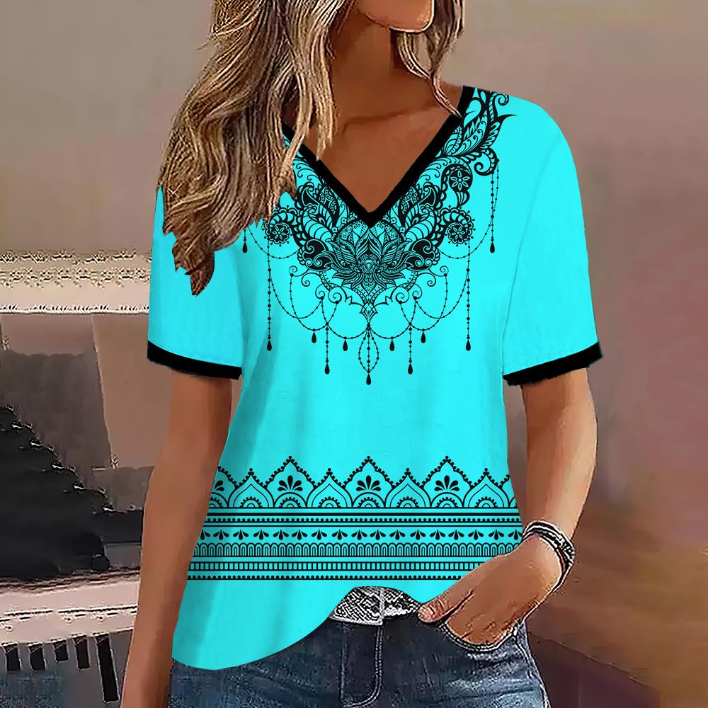 S-8XL Плюс Размер Модная женская футболка с V-образным вырезом и коротким рукавом Футболки Топы Уличная одежда Летний повседневный пуловер Женская одежда больших размеров
