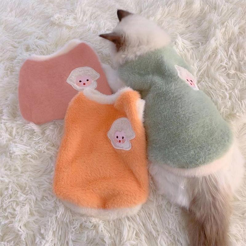 Костюм для домашних животных с вышивкой, одежда для собак, жилет из меха кролика, одежда для кошек, плюшевая одежда для собак, теплая