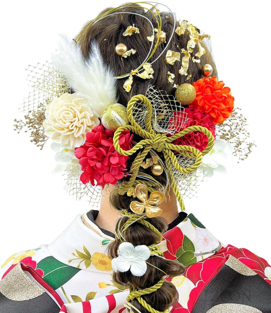 JZOON Hair 10 Dried Artificial Flower Mizuhiki Japanese and Gold Popular Hair Accessories for Engagement Entrance TC002 Ornaments, Colors, Flowers,