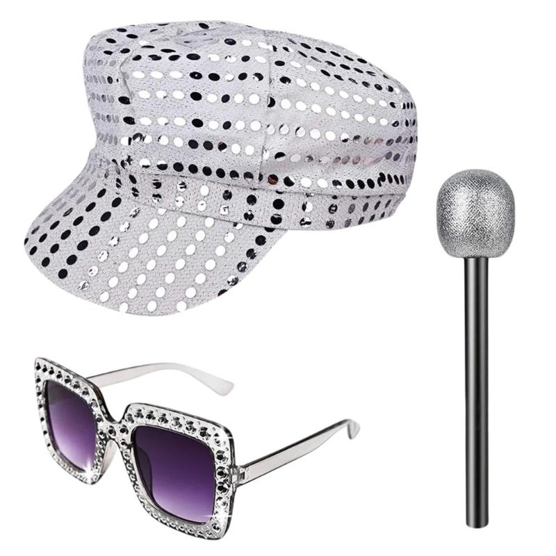 1970s Disco Dress up Costume for Women 70/80s Theme Party, Including Bling Hat Bling Sunglasses Long Scarf