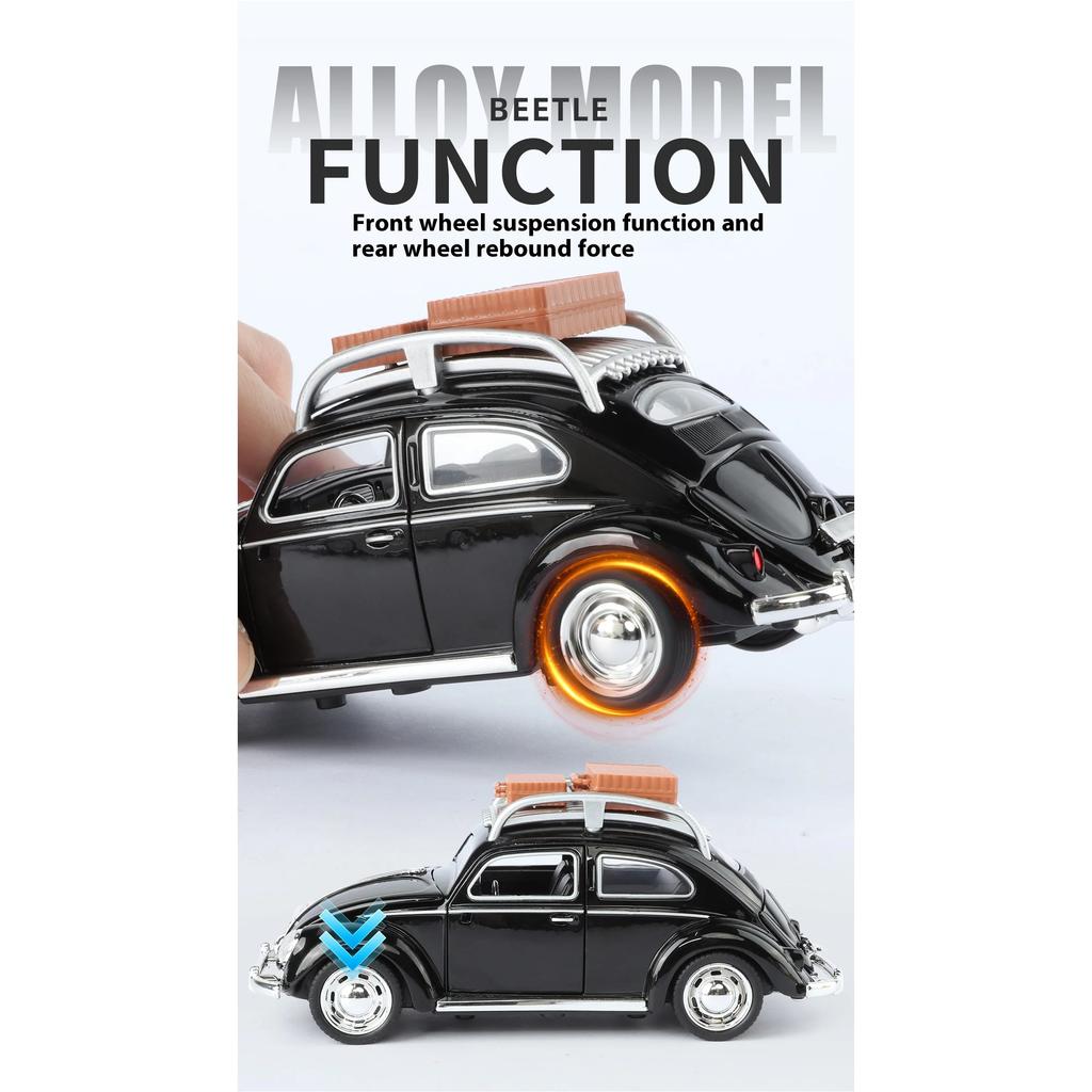 1/32 Volkswagen Beetle Alloy Die-cast Car Model Sound and Light Bring Back Pull Function Vehicle with Base Ornament Children's Gift