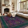 Colorful Floral Patterned Rug  Dark Botanical Design Carpet Vibrant Garden Aesthetic Mat Bedroom Home Decoration