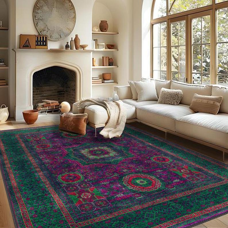 Colorful Floral Patterned Rug Dark Botanical Design Carpet Vibrant Garden Aesthetic Mat Bedroom Home Decoration