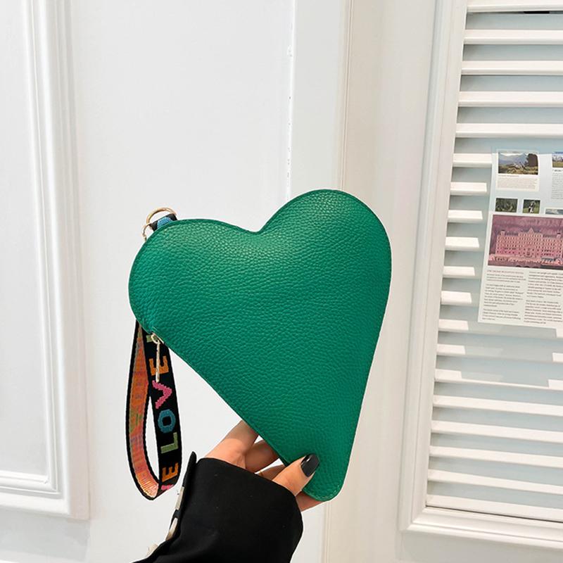 Yogodlns Модный мини-клатч в форме сердца для женщин, кошелек для монет карамельного цвета с запястьем, стильный держатель для карт на молнии и чехол для ключей