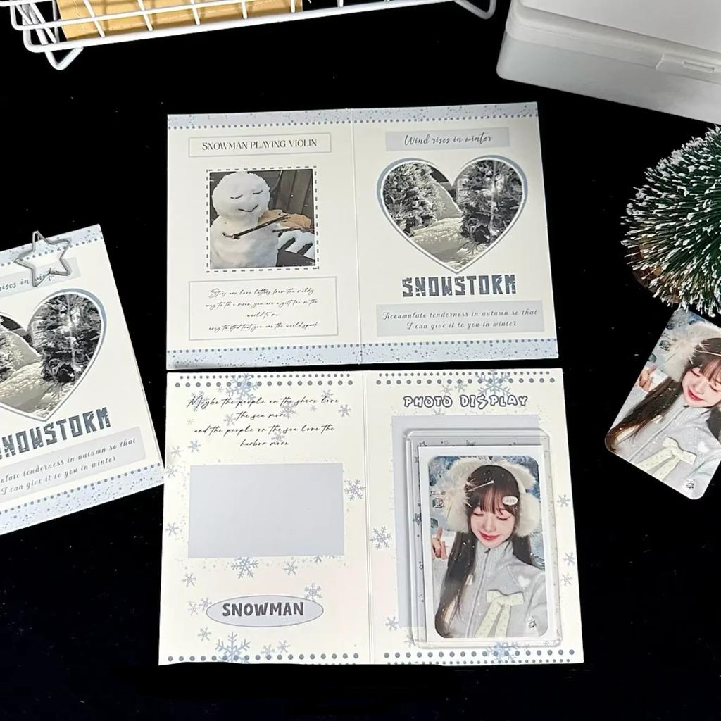 10Pcs INS Fresh Winter Snow Folding Card Back Korean Kpop Idol 3-inch Photocard DIY Packing Fixed Cardboard Girls Cute Packaging