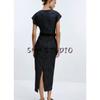 Autumn New Women clothes Minimalist round Neck Back Slit Slim fit With Belt Midi Dress 3564154
