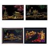 Scratch Painting Kits for Adult City Night View Scratch Art Painting Rainbow Sketch Pad DIY Art Craft Landscape Painting
