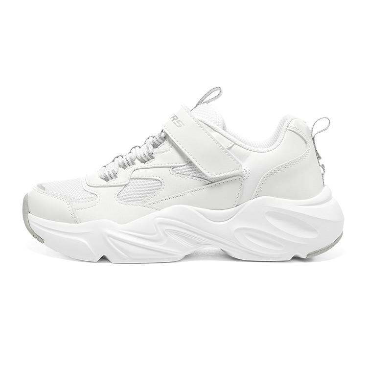 Skechers Метеор Медведь Уличная Мода Серия Простые Универсальные Удобные Папины Кроссовки Детские Кроссовки Белый Серый 303901L-WSL