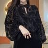 Кружевная рубашка с длинными рукавами, женская, высокого класса, темпераментная, с ажурной сеткой, с начесом и антивозрастным эффектом