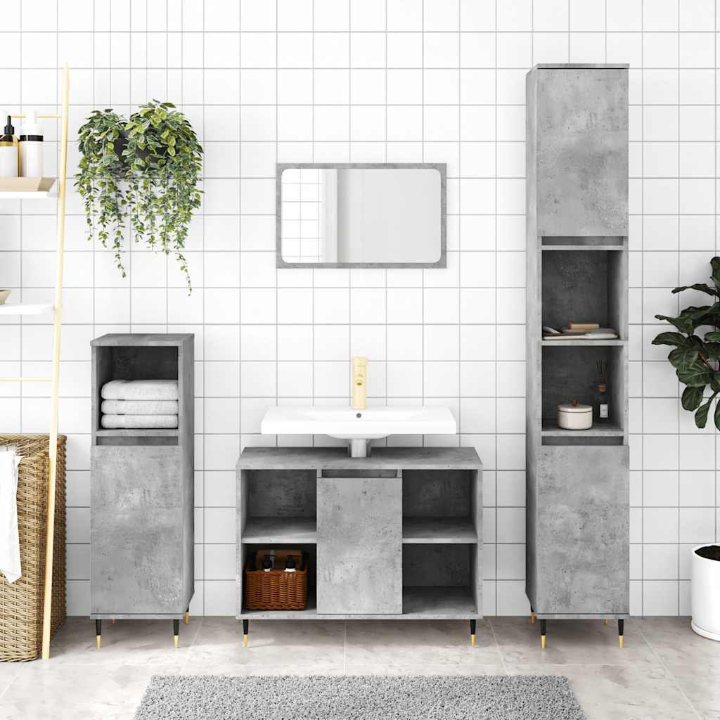 Bathroom Cabinet Concrete Grey 30 x 30 x 100 cm Engineered Wood