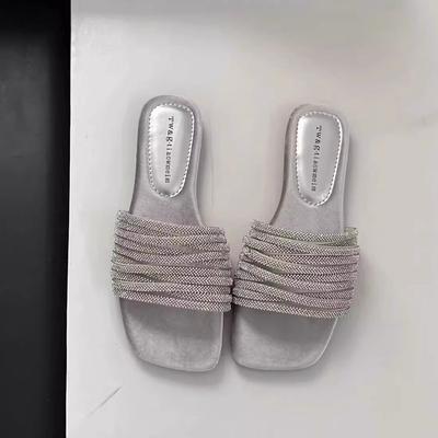 Мода Комфорт Темперамент Женская обувь Лето Новые Туфли на плоской подошве с квадратным носком Легкие Противоскользящие Женские тапочки Простые Женские сандалии