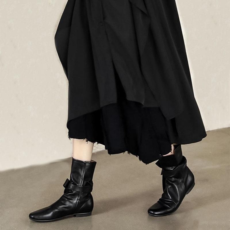 Кожаная ниша полированные ботинки Мартин женские осенне-зимние ботильоны Челси бант на плоской подошве плиссированные ботинки на наборном каблуке