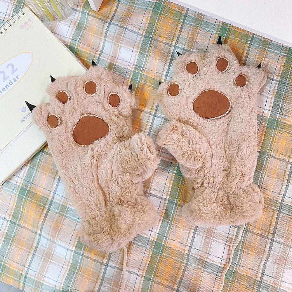 Fluffy Warm Gloves Flush Cat Paw Gloves Hanging Neck Mittens Bear Paw Gloves Female Winter Gloves